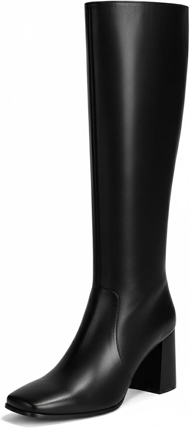Vipost 3.35-inch Square Toe Knee High Boots for Women, Chunky Block Heel Tall Boots for Women with Side Zipper, Fashion Comfortable Long Fall Winter Boot 2025