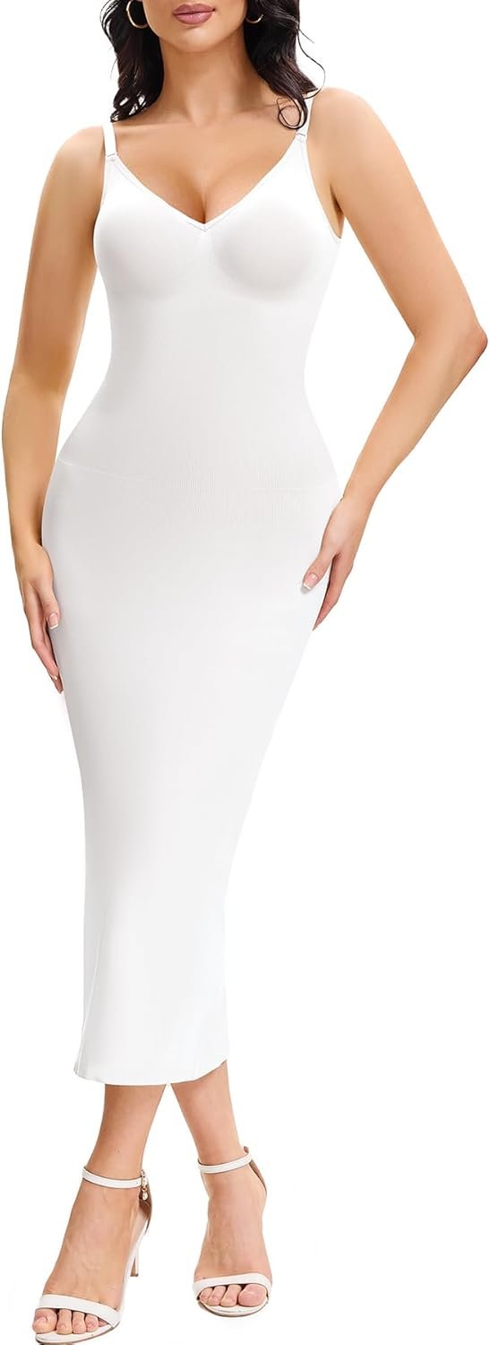 Shapewear Slips For Under Dress Deep V Neck Tummy Control Long Full Slip Dresses for Women Body Shaper