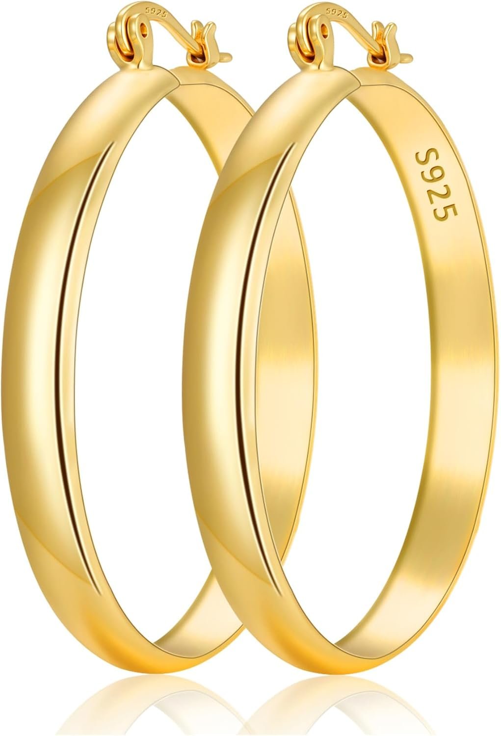 Apsvo Hoop Earrings for Women, 5mm Wide 14K Gold Plated/Silver Hoop Earring Hypoallergenic 925 Sterling Silver Earrings Lightweight Large Earrings for Women