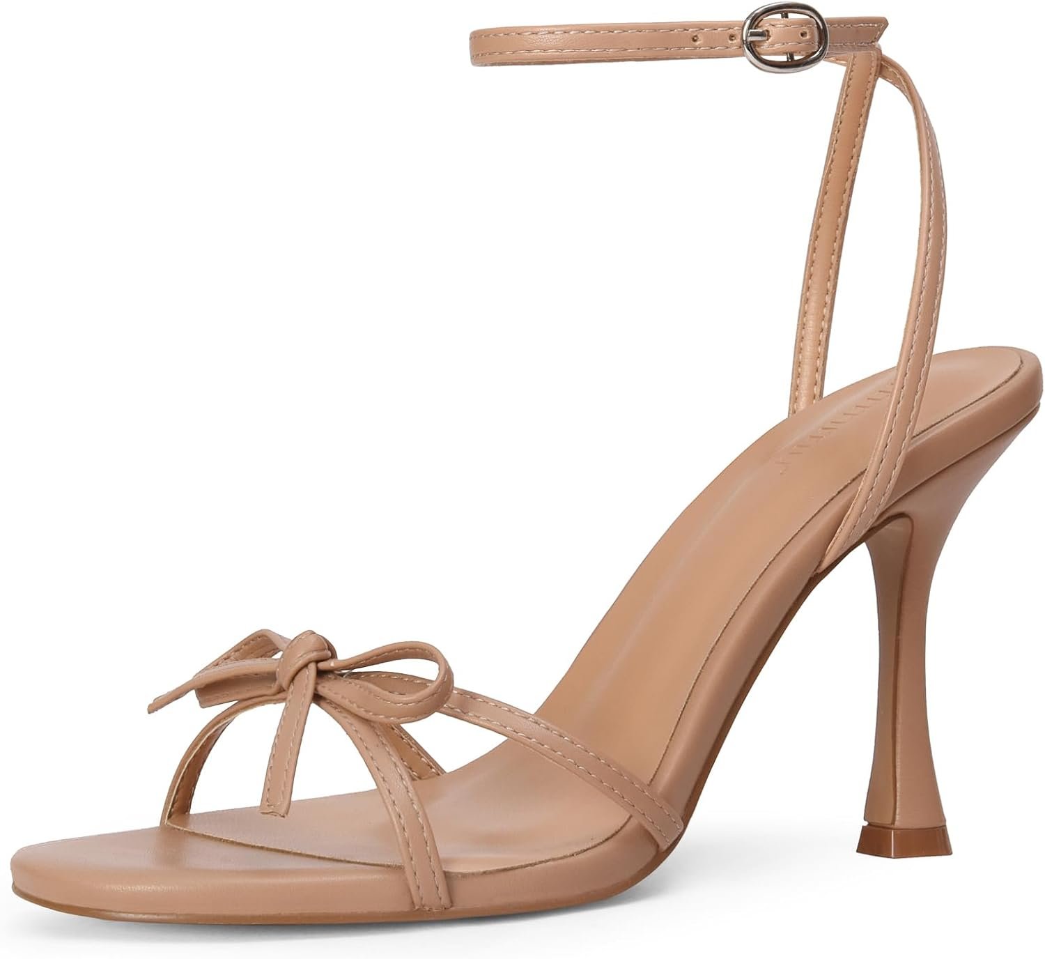 iiimmu Women’s Bow Heels 4 IN Stiletto Heeled Sandals for Women Round Open Toe Sandals Elegant Summer Heels Soft PU Leather/Faux Suede