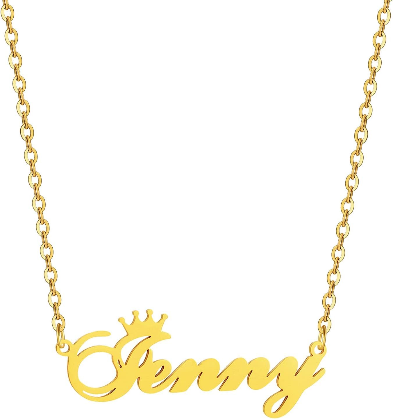 SKQIR Gold Custom Women Name Necklace Personalized, Customized Chains Name Pendants Necklaces Personalized Name Necklace with Crown for Women Girl Gift