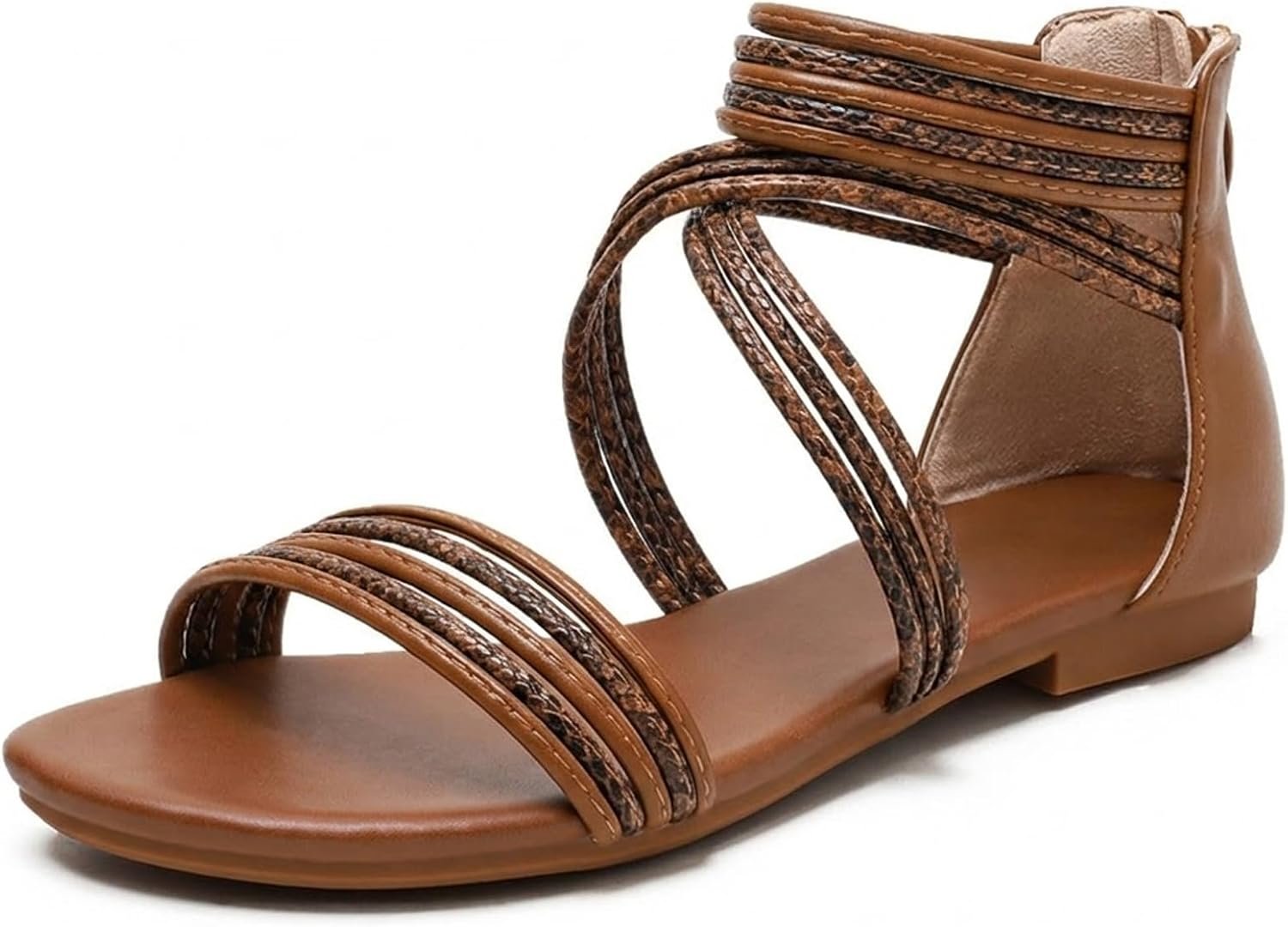 youngshow Women’s Gladiator Sandals, Criss-Cross Strappy Flat Sandals with Back Zipper, Open Toe Bohemian Summer Casual Shoes for Beach Travel