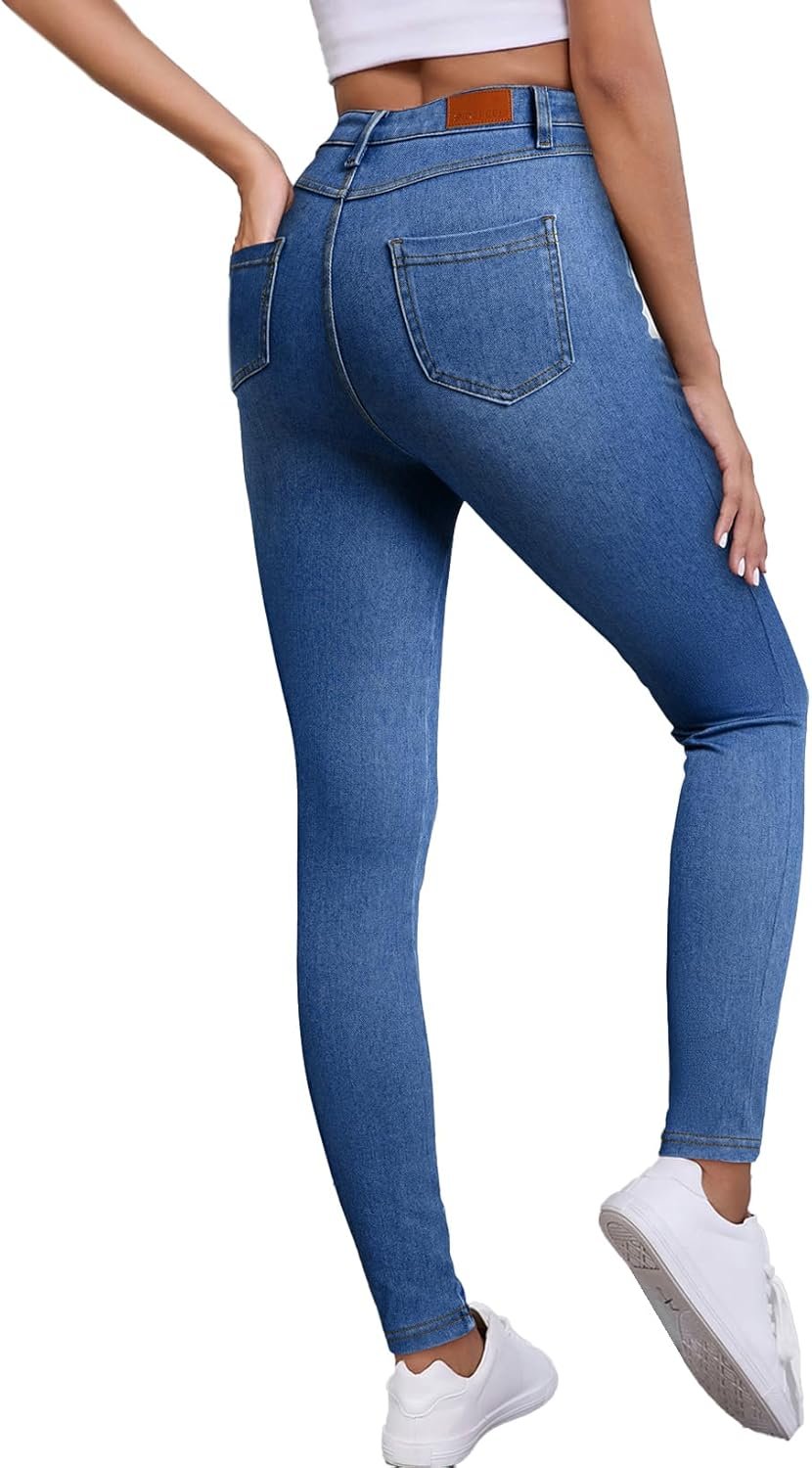 Sidefeel Jeggings for Women High Waisted Tummy Control Skinny Jeans Stretchy Butt Lifting Knit Denim Pants