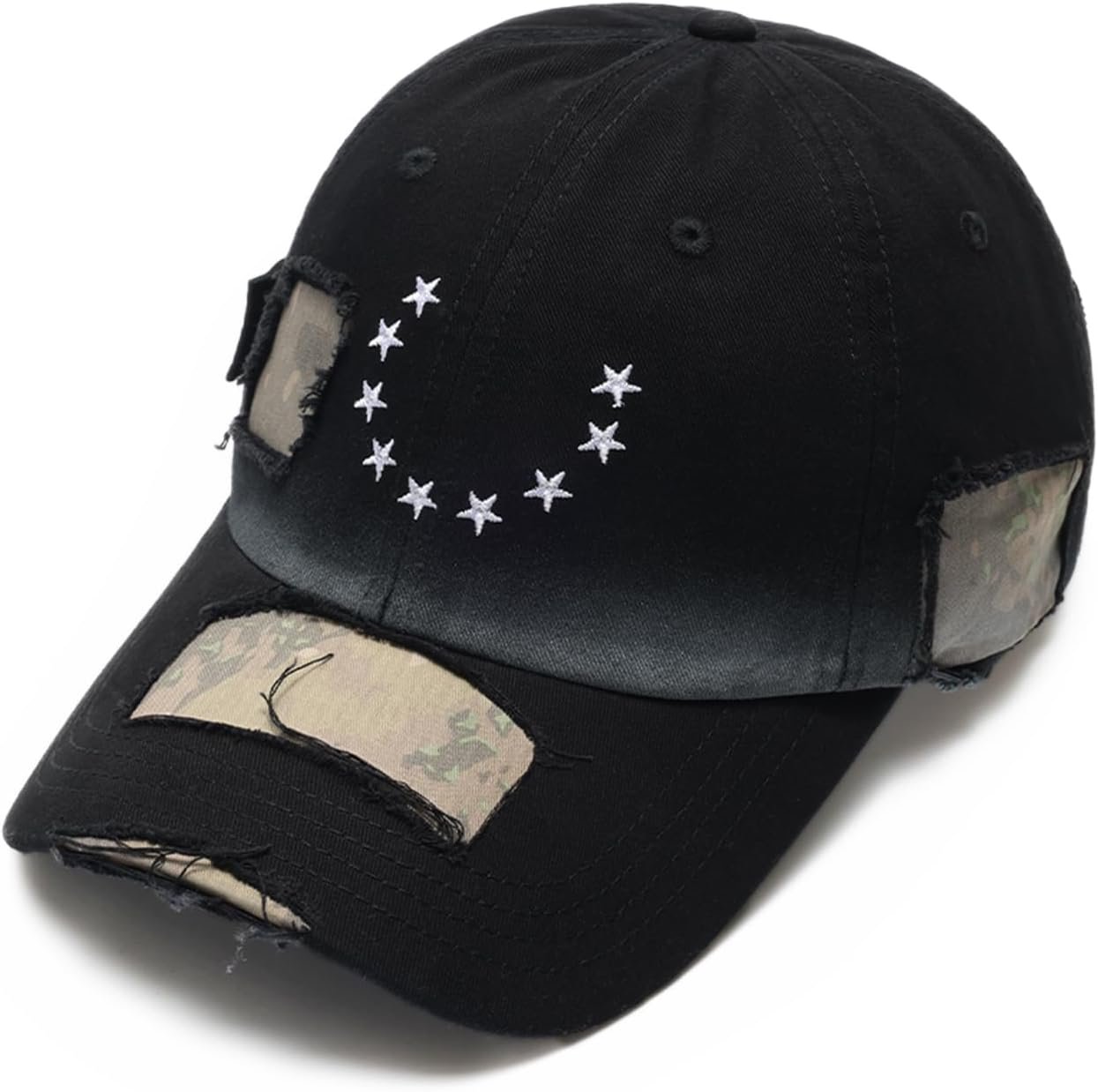 Aelfric Eden Star Patch Distressed Baseball Cap Cotton Camo Panel Dad Hat Vintage Streetwear Hat Unisex