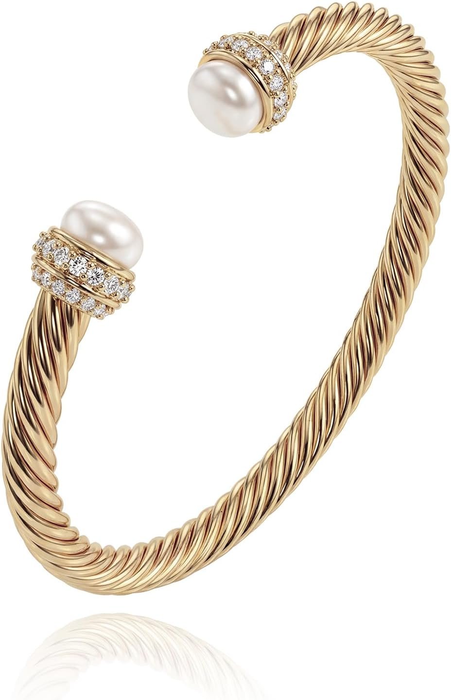 Fettero Gold Cuff Bangle Bracelets for Women – 14K Plated Adjustable Open Cuff Gold Bangles Charm Elegant Twisted Cable Bangle Friendship Bracelets Lightweight Bracelet for Dainty Jewelry