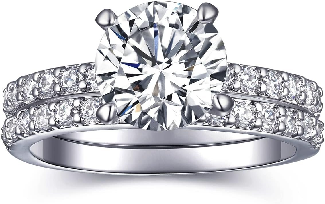 2 CT Round Cut Travel Engagement Rings for Women 18K White Gold Plated Fake Wedding Ring Band Promise Rings for Her, Cubic Zicornia Ring 2 PCS, Size 4-11