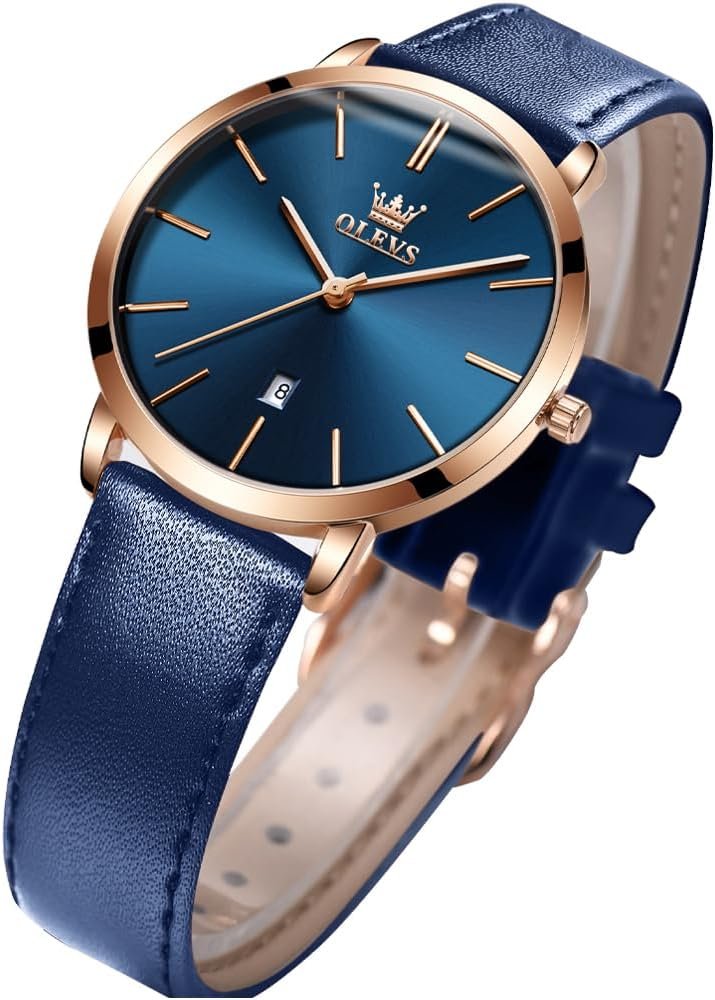 OLEVS Women’s Watches for Ladies Female Wrist Watch Leather Band Waterproof Thin Minimalist Casual Simple Dress Quartz Analog with Date Calendar