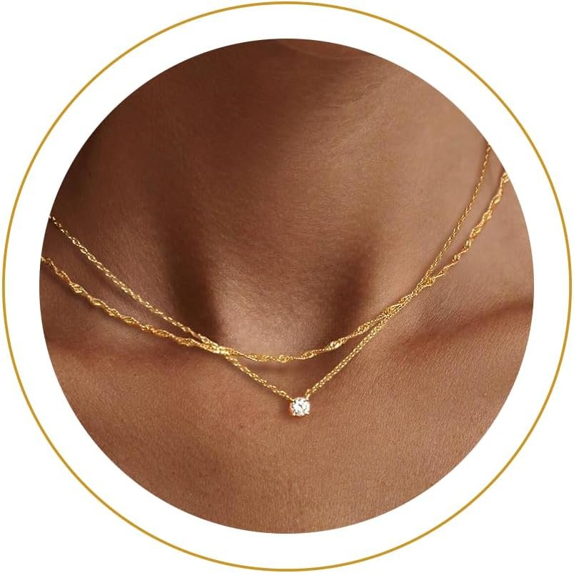 NECOCY Layered Gold Necklaces for Women Dainty Chokers Necklace Silmple Stackable Cubic Zirconia Necklace Non Tarnish Vacation Jewelry Trendy Gifts for Women