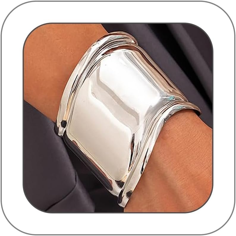 Chunky Silver Arm Cuff Bracelet for Women Trendy Thick Adjustable Wide Bicep Wrist Cuff Bangles Exaggerated Punk Open Bracelet Birthday Jewelry Gifts