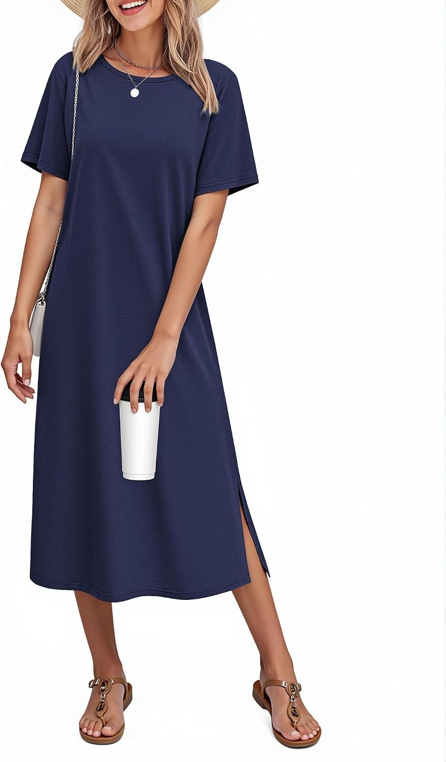 Ekouaer Cotton Nightgown for Women Long Sleepshirts Short Sleeve Full Length Nightshirt Casual Loungewear