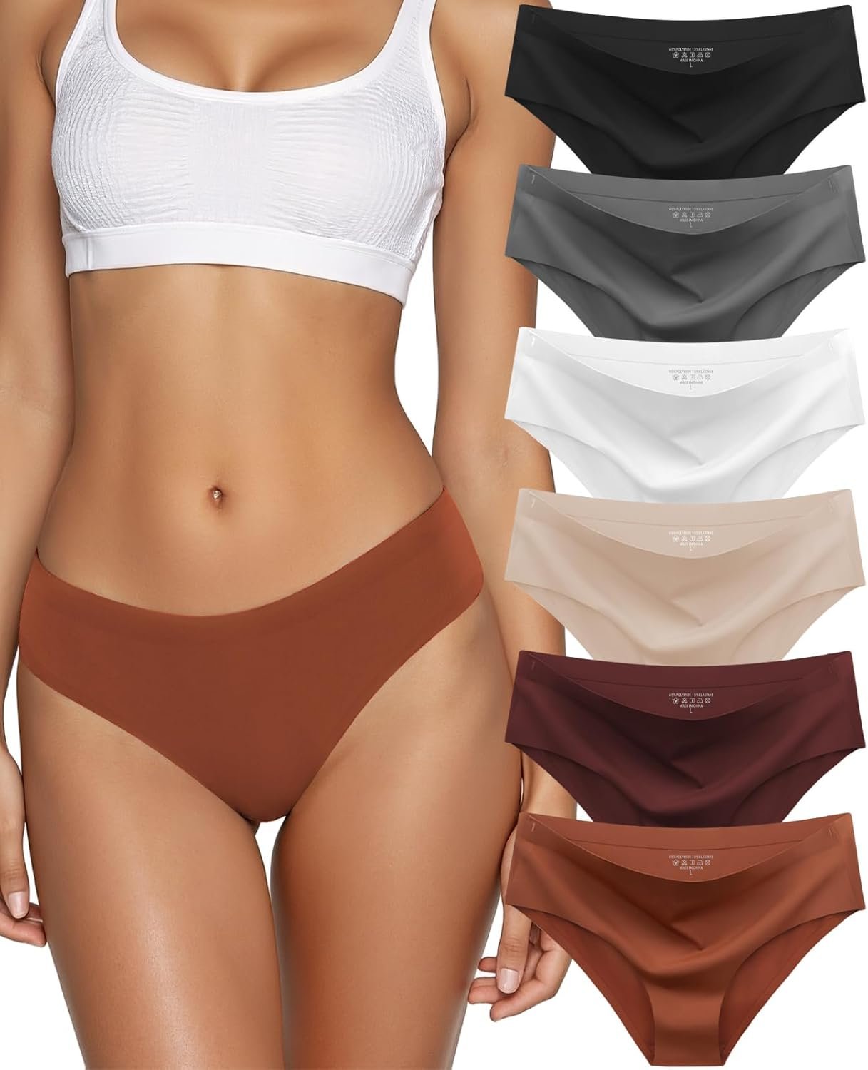 Seamless Underwear for Women No Show Hipster Bikini Panties Low Rise Cheeky Breathable Soft Invisible Briefs 6 Pack