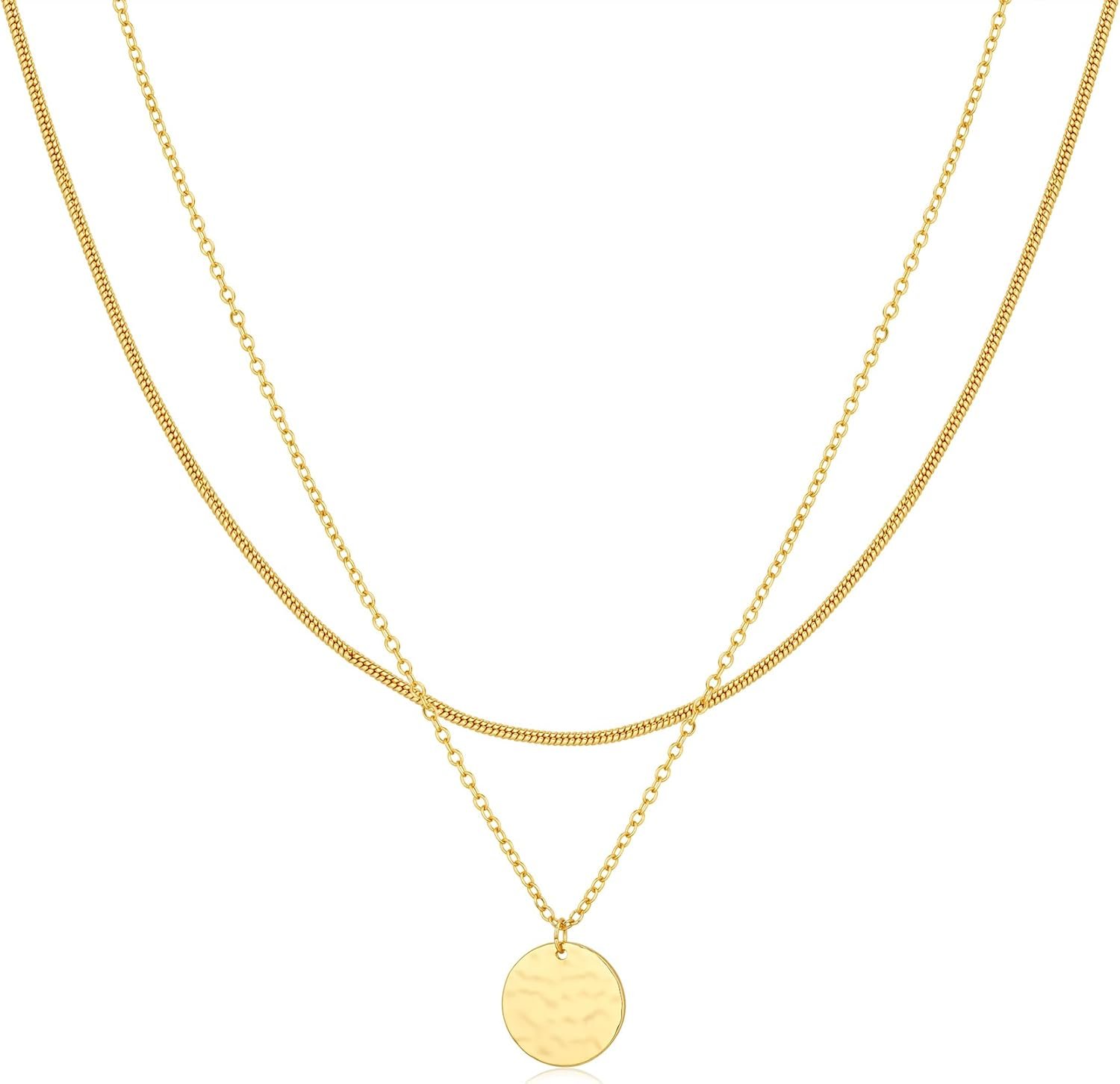 Gold Necklace For Women, Layered 14K Real Gold Plated Necklaces For Women,Dainty Gold Paperclip Chain Tear Circle CZ Pendant Necklace Stack,Trendy Gold Jewelry Set Gifts