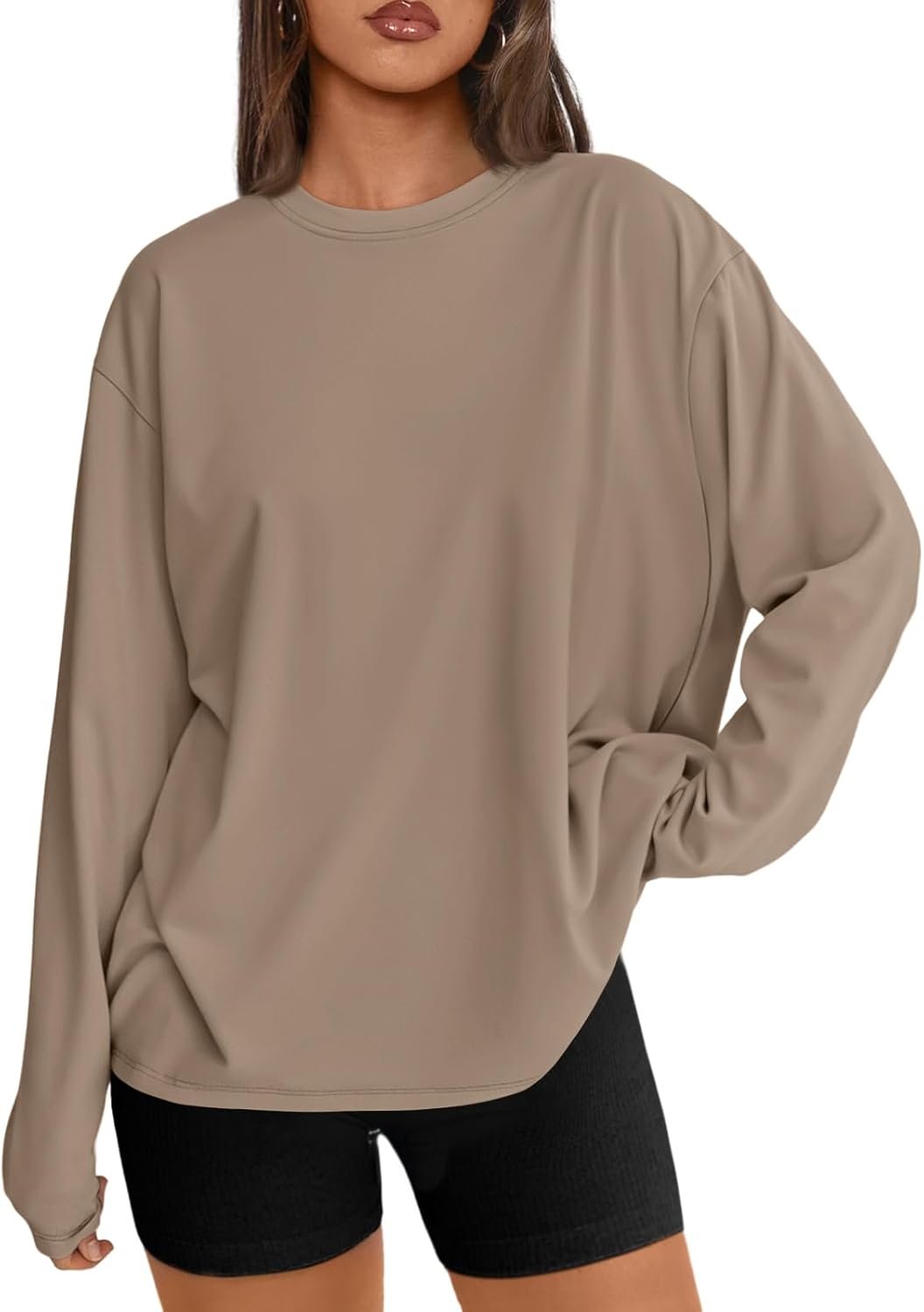 Trendy Queen Womens Oversized Long Sleeve Shirts Fall Tops 2026 Basic Tee Casual Workout Y2K Clothes