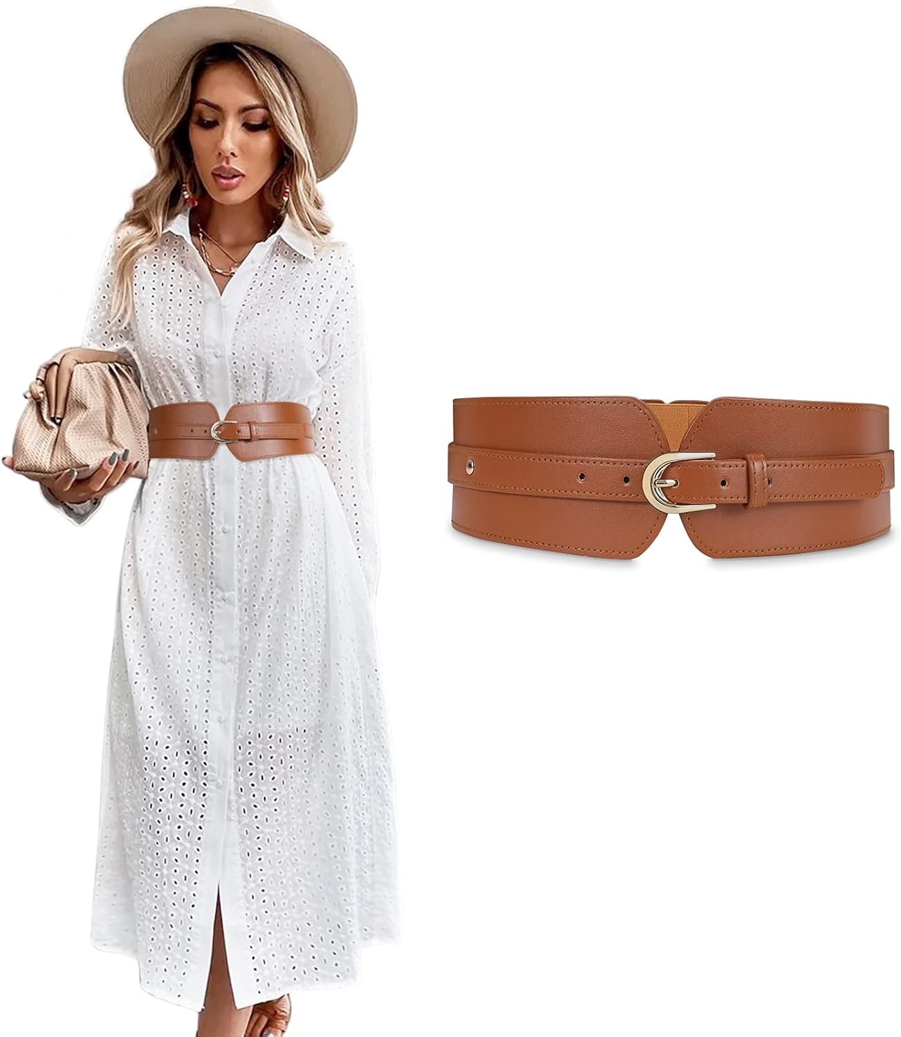 SUOSDEY Womens Wide Elastic Waist Belt for Dress Ladies Stretch Cinch Belt for Women