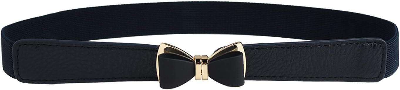 Women’s 1″ Width Bow Skinny Elastic Waist Belt – Stretchy, Thin Belt