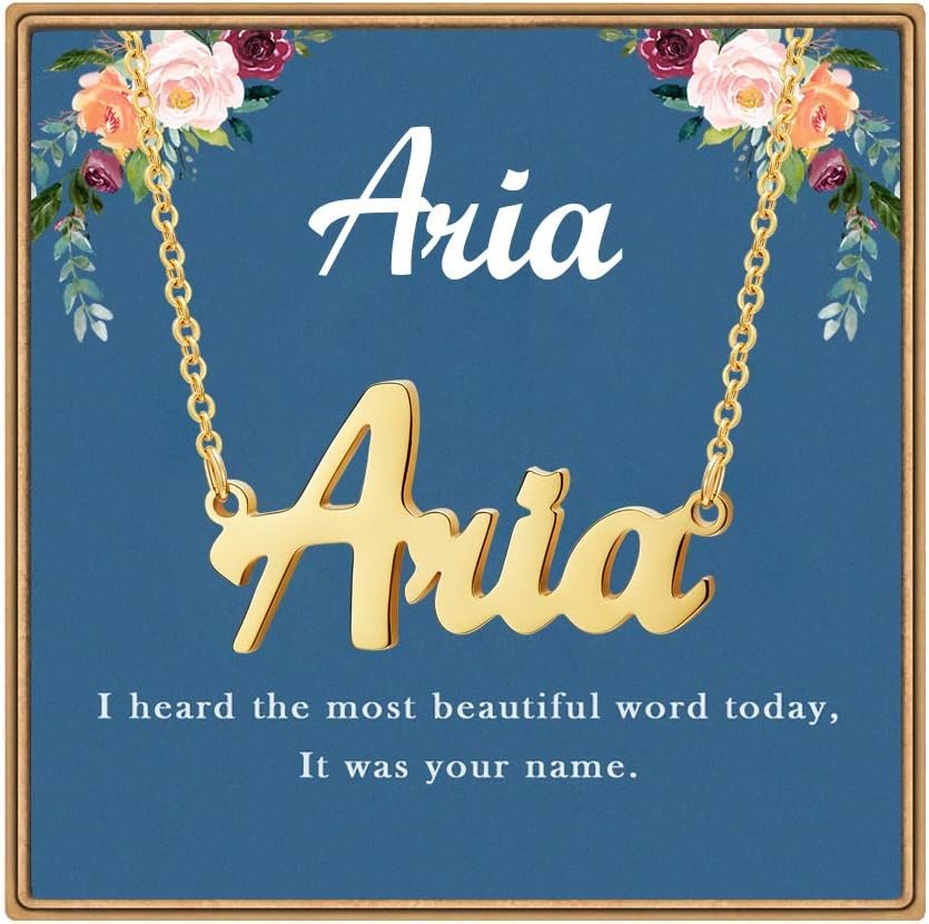 Ldurian Custom Name Necklace, Personalized Name Plate Pendant Necklace Pre Gifts, Charm Pre-made Jewelry for Mom Mama Birthday Anniversary