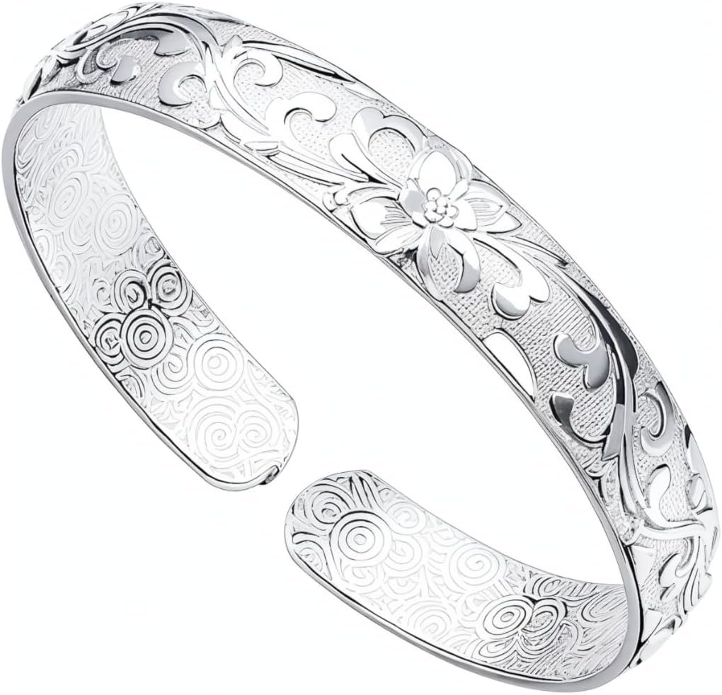 Simple 925 Sterling Silver Cuff Bangle Bracelet, Adjustable Open Design, Elegant Jewelry Gift for Women and Mothers