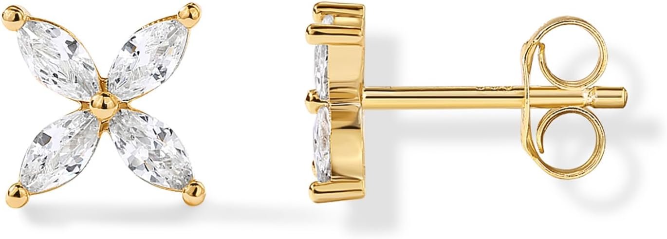 PAVOI 14K Gold Plated Dainty Stud Earrings for Women – 925 Sterling Silver Posts Earrings with Cubic Zirconia – Celestial Lightning Bolt, Moon, Star, and Flower Gold Jewelry Gifts