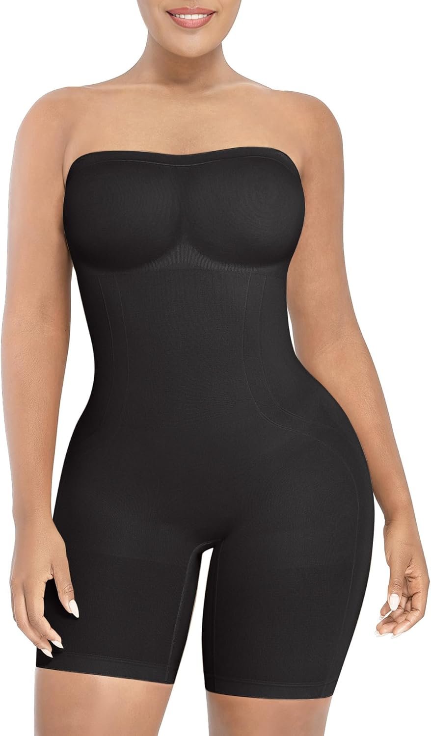 SHAPELLX Women’s Shapewear Bodysuits Tummy Control Butt Lifter Body Shaper Strapless Seamless Mid Thigh Jumpsuit Tops
