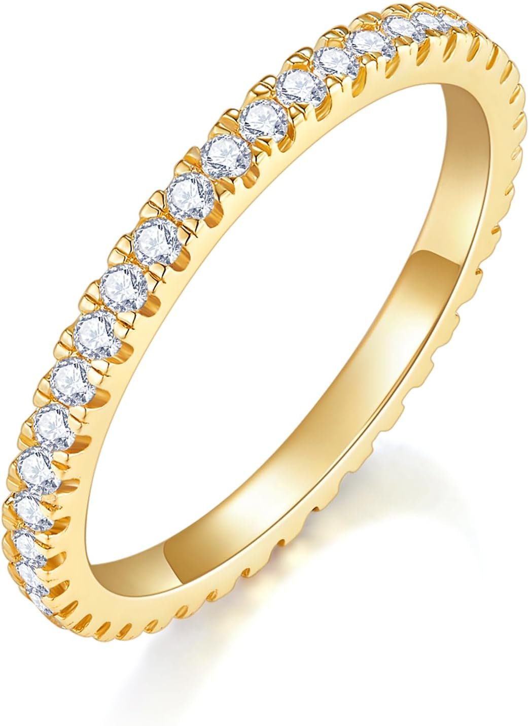 MINDDHA 14K Gold Plated- Cubic Zirconia Simulated Diamond Stackable Eternity Bands/Silver, Gold Rings for Women- 1.5mm, 2mm Stacking Rings for Oura Gen 4/Oura Gen 3, Size 4-12