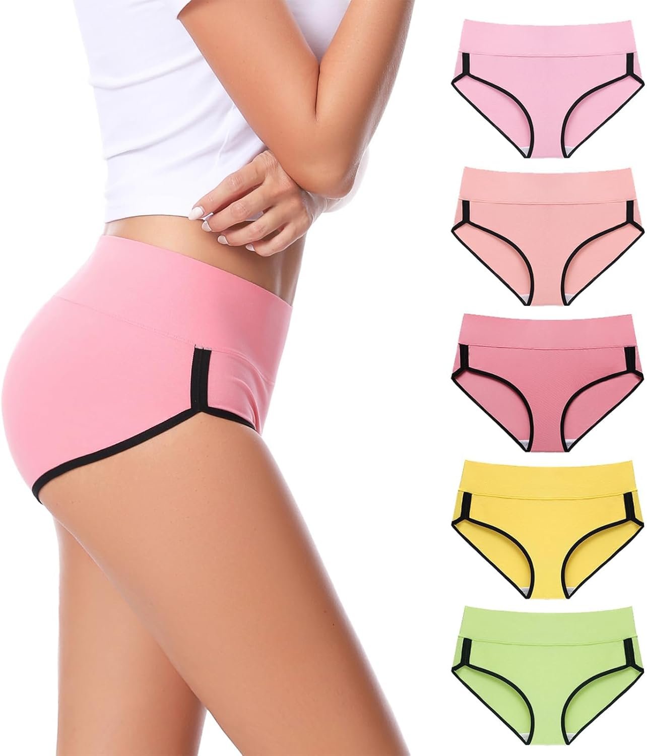 CAILECOTTON Women’s Underwear Cotton High Waisted Hipster Panties Soft Stretch Breathable Everyday Brief 5 Pack