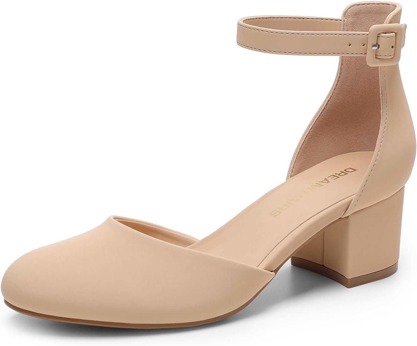 DREAM PAIRS Women’s Closed Round Toe Low Block Heels Ankle Strap Chunky Heel Pumps Dress Wedding Office Party Shoes
