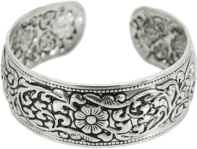 OIDIMS Vintage Carved Flower Cuff Bracelet for Women Fashion Open Upper Arm Wrist Band Stackable Wide Bangle Wristbands Adjustable Armlet Armband Bicep Bracelet Personalized Ethnic Statement Jewelry