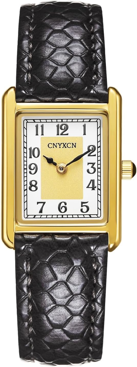 CNYXCN Women’s Leather Strap Watch Vintage Gold Watches for Women Easy-Read Numeric Dial,Water-Resistant