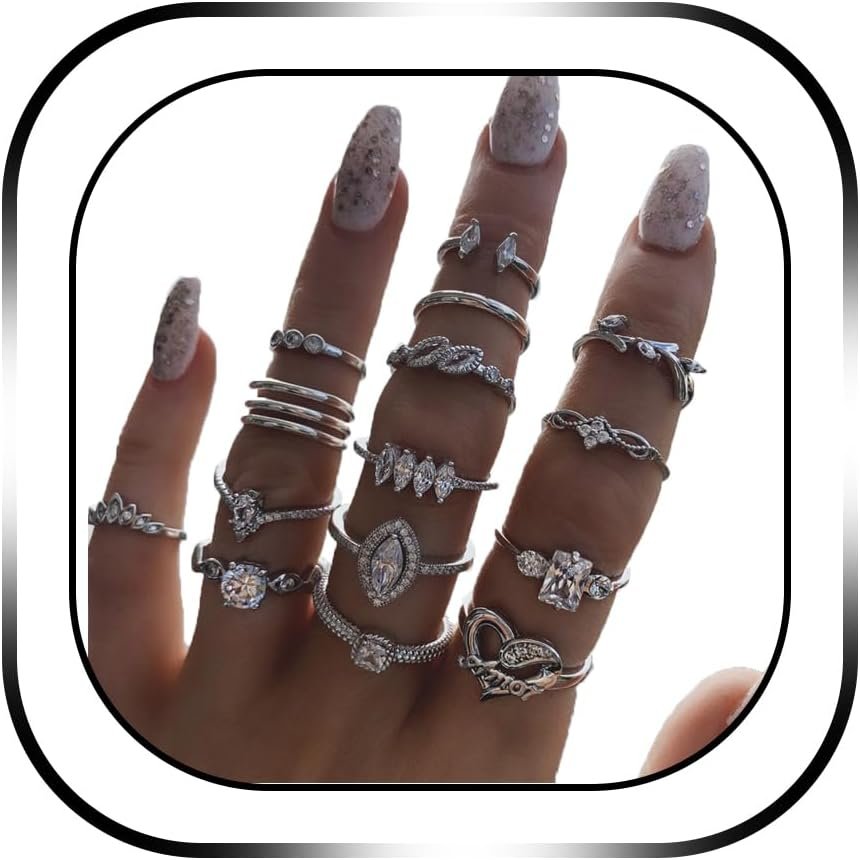 BELICEY 9-15PCS Knuckle Stacking Rings Set for Women Crystal Rhinestone Finger Statement Ring Sets Vintage Joint Knot Mid Rings for Teen Girls Stackable Rings Jewelry Accessories