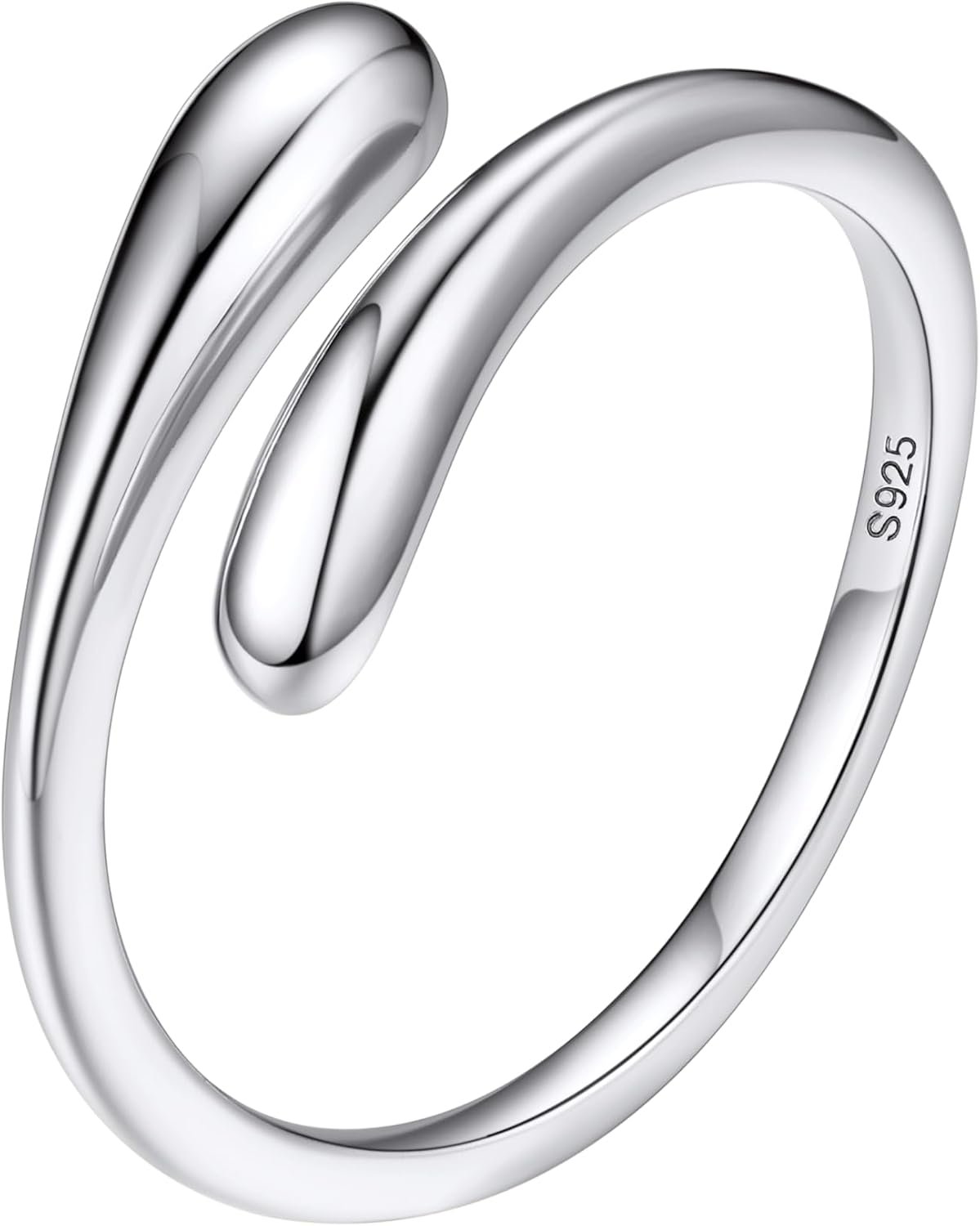 Bestyle Silver Birthstone Ring for Women, Dainty Sterling Silver Teardrop Ring Open Adjustable Band Ring, Love Statement TOI et Moi Ring Promise Ring for Her