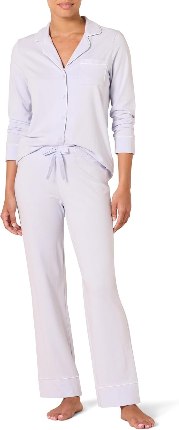 Amazon Essentials Women’s Long Sleeve Cotton Modal Pajama Set, Loungewear with Full-Length Bottom