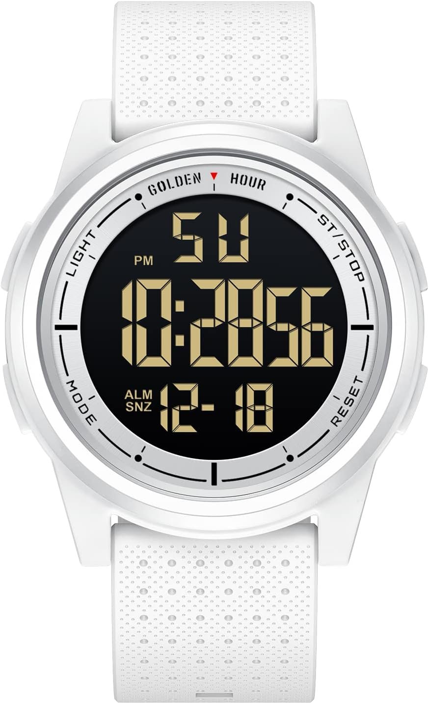 GOLDEN HOUR Ultra-Thin Minimalist Sports Waterproof Digital Watches Men with Wide-Angle Display Rubber Strap Wrist Watch for Men Women