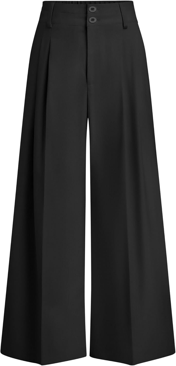 PRETTYGARDEN Womens Spring Wide Leg Palazzo Pants 2026 Trendy Loose Button High Waist Pleated Work Business Casual Trousers