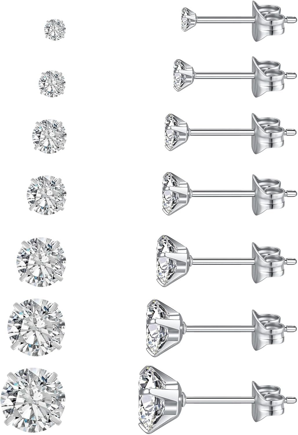 7 Pairs Silver Cubic Zirconia Stud Earrings for Women Trendy Stud Earrings Set Hypoallergenic Stud Earrings 20G CZ Studs Earrings for Women Jewelry Stud Earring