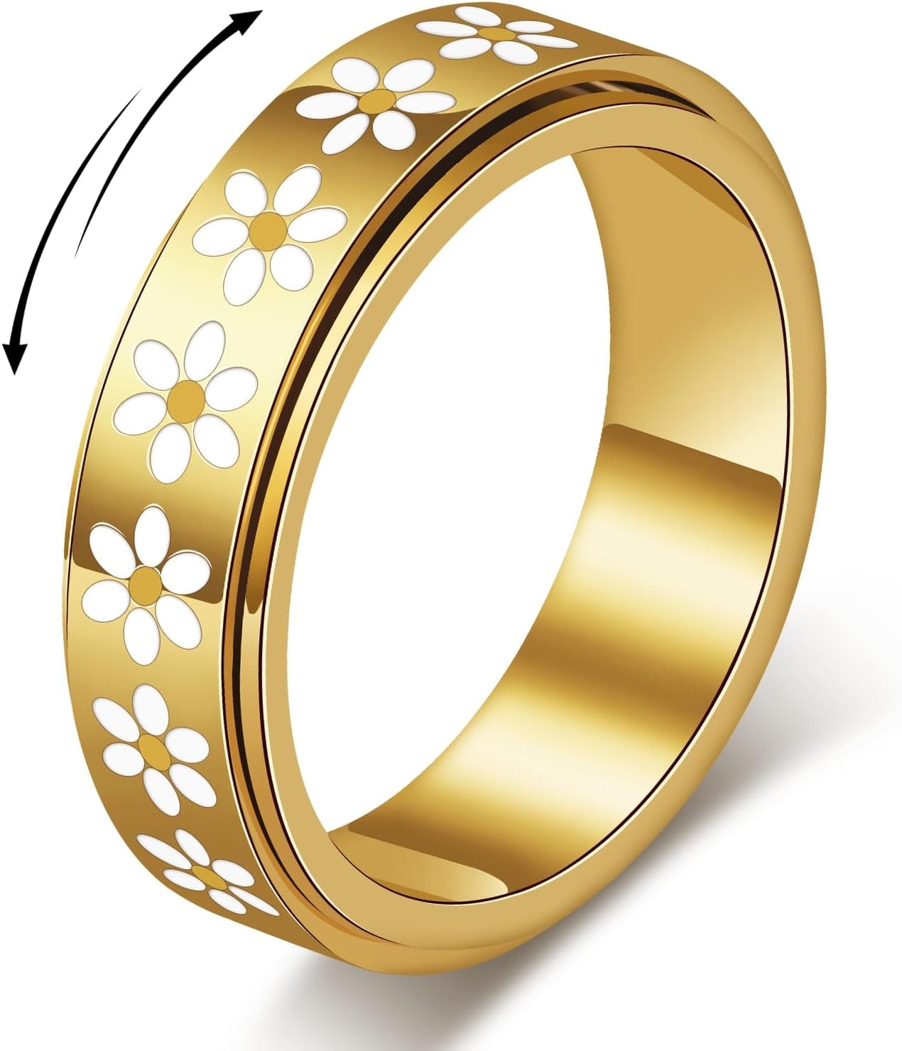 Daisy Fidget Ring for Anxiety Relief – 18K Gold Plated Spinner Band for Stress Relief,Stainless Steel Statement Flower Ring for Women,Thoughtful Gift for Birthday Valentine’s Day,Size 6-10