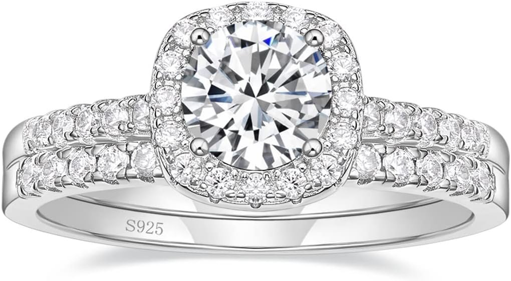 EAMTI 1.2CT 925 Sterling Silver Bridal Rings Sets Cubic Zirconia Halo CZ Engagement Wedding Bands for Women Promise Rings for Her Size 4-11