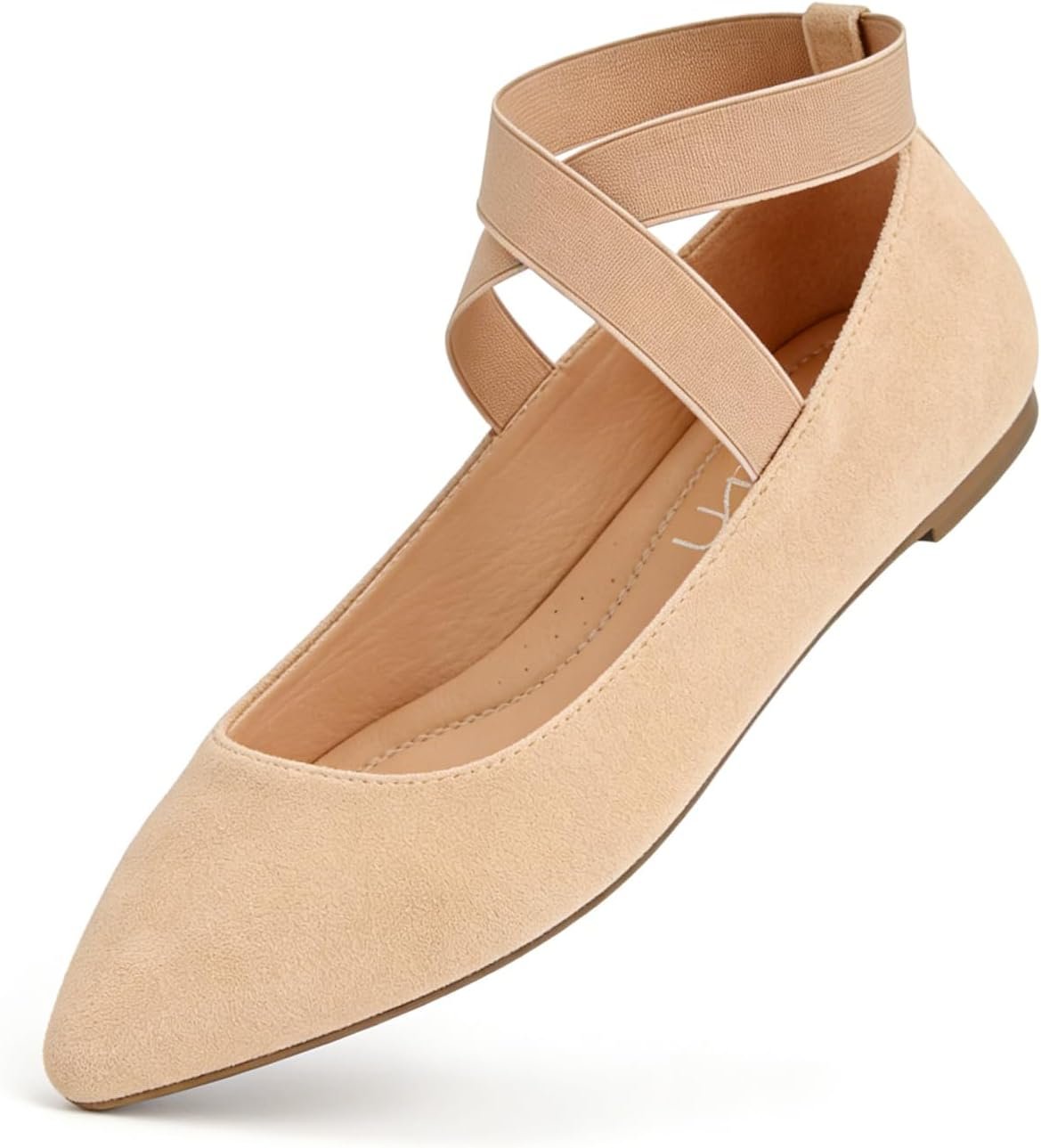 MUSSHOE Women’s Mary Jane Flats: Comfortable Pointed Toe Ballet Flats with Elastic Ankle Straps – Classic Slip On Shoes for Work Office