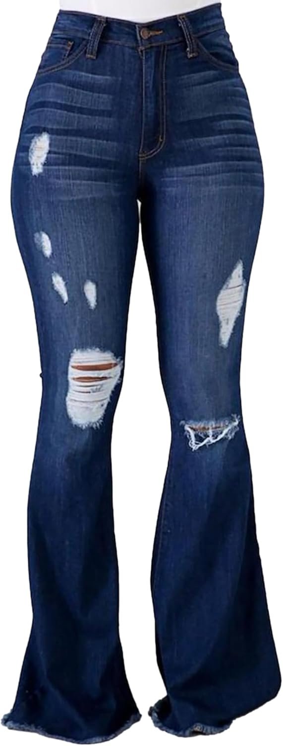 PEIHOT Vintage Bell Bottoms Flare Jeans for Women 90s High Waist Ripped Distressed Wide Leg High Rise Denim Pants
