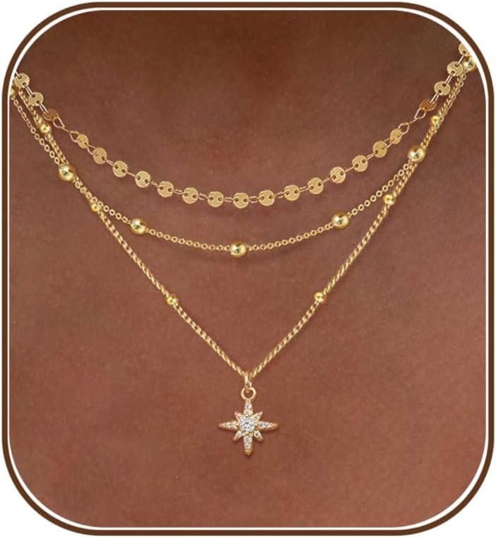 XIXINI Layered Necklaces for Women, Dainty Gold Necklace Stack 14k Gold Plated Layering Beads Choker Pendant Necklace Set Simple Statement Gold Necklaces for Women Trendy Fashion Gold Jewelry Sets