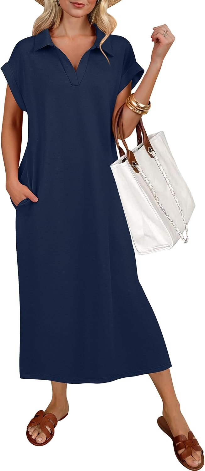 ANRABESS Womens Summer Casual Polo V Neck Dresses