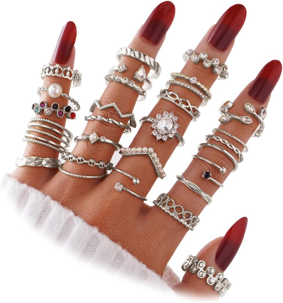 IFKM Gold Knuckle Rings Set For Women Vintage Stackable Joint Finger Midi Rings Dainty Cubic Zirconia Crystal Simple Twist Hollow Cute Rings Pack Jewelry Gift