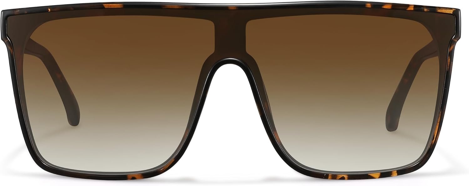 Trendy Square Oversized Sunglasses for Women Men Retro Flat Top Shield Sun Glasses UV Protection Once Piece Lens