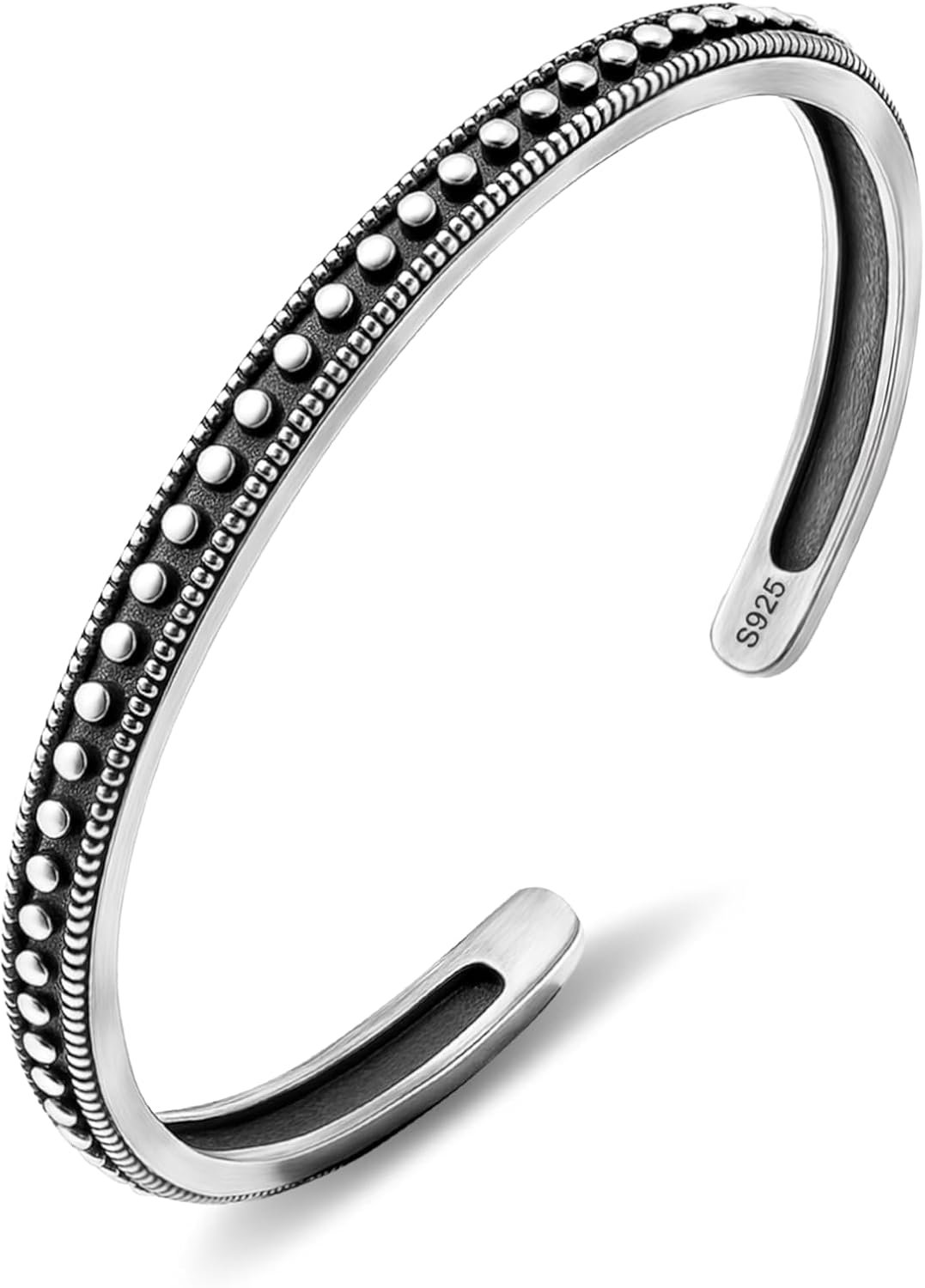 Vintage Silver Cuff Bangle Bracelet for Women, Open Adjustable Bangle with Carved Dot Design，Silver & Gold Bracelet, Fashion Boho Jewelry Gift for Her