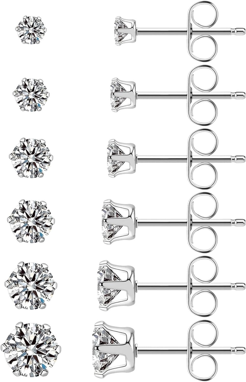 Ringcal Stainless Steel Stud Earrings Set Hypoallergenic Cubic Zirconia 14K White Gold CZ Earrings for Women
