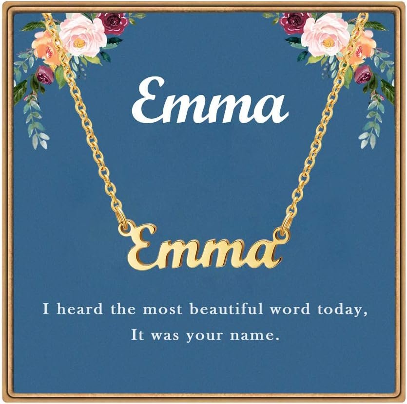 Ldurian Custom Name Necklace, Personalized Name Plate Pendant Necklace Pre Gifts, Charm Pre-made Jewelry for Mom Mama Birthday Anniversary
