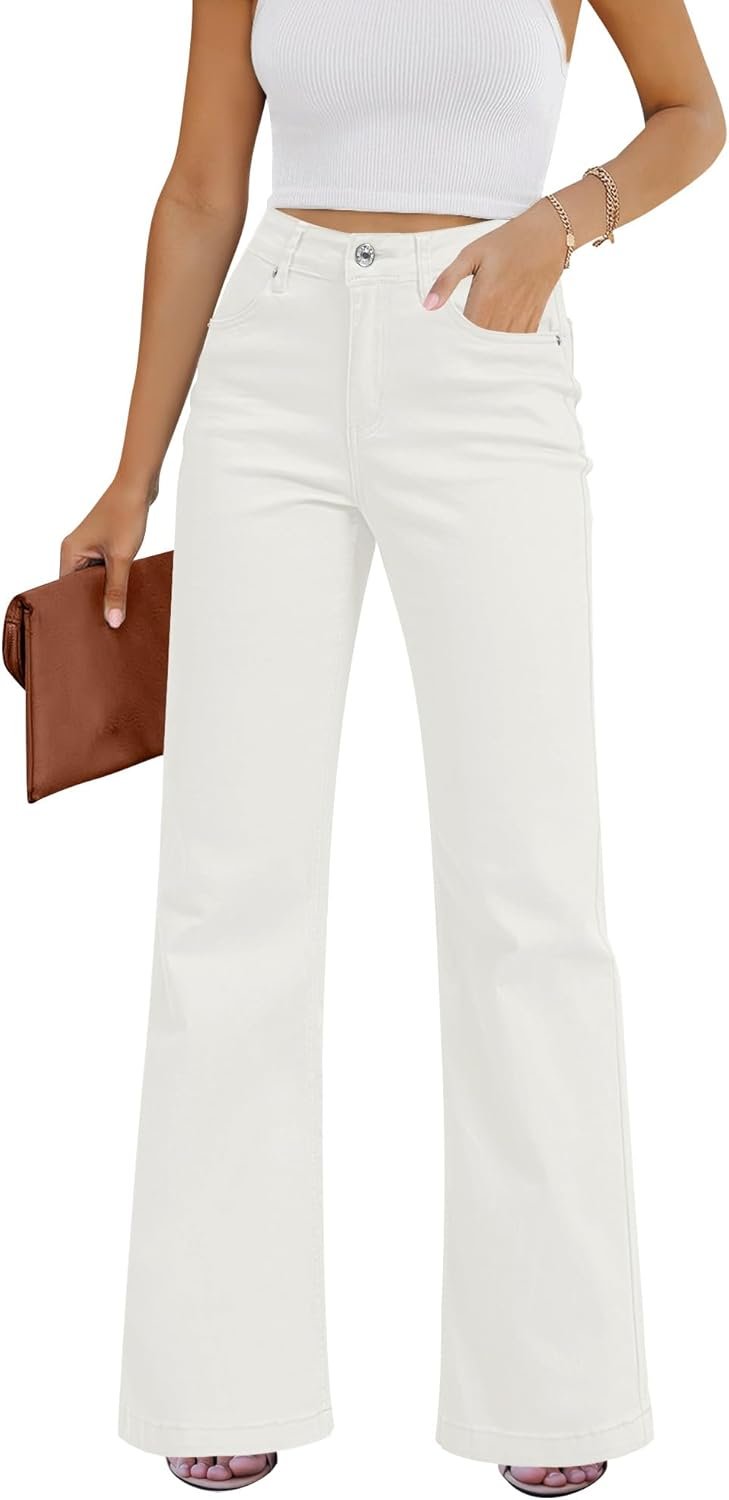 GRAPENT Womens Flare Jeans High Waisted Wide Leg Baggy Jean for Women Stretch Denim Pants