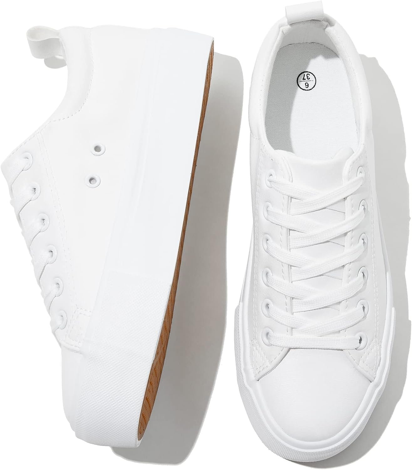 SERNIAL Womens White Platform Sneakers PU Leather Platform Shoes Walking Shoes for Women