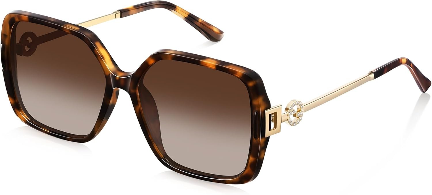 Retro Square Sunglasses for Women Oversized Vintage Style Sun Glasses UV Protection Metal Temple