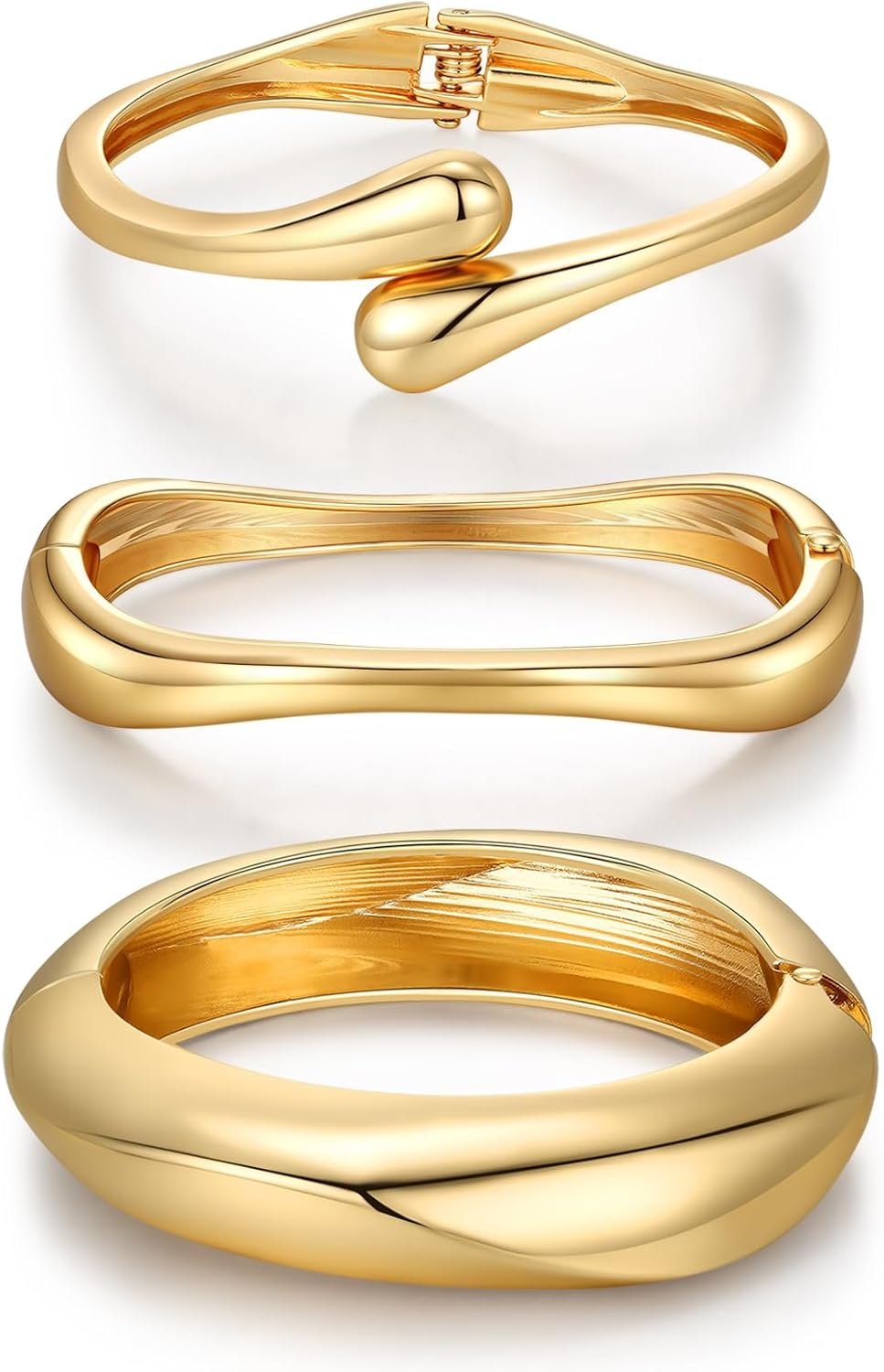 Chunky Gold Bangle Bracelets for Women Trendy 14K Gold Plated Cuff Bracelets Stack, Dainty Gold Bracelet Sets Non Tarnish Fashion Jewelry Gift