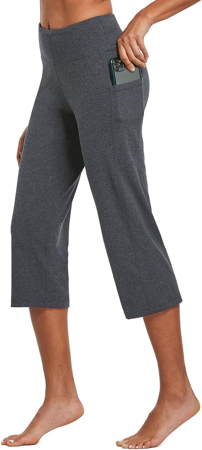 baleaf Women’s 21″ Capri Pants with Pockets, High Waist – Tummy Control Yoga Leggings for Summer Workout